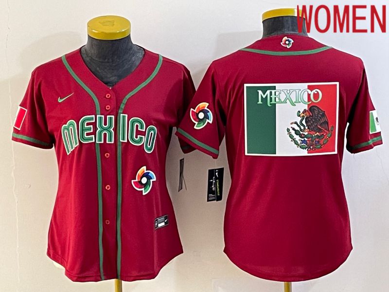 Women 2023 World Cub Mexico Blank Red Nike MLB Jersey13